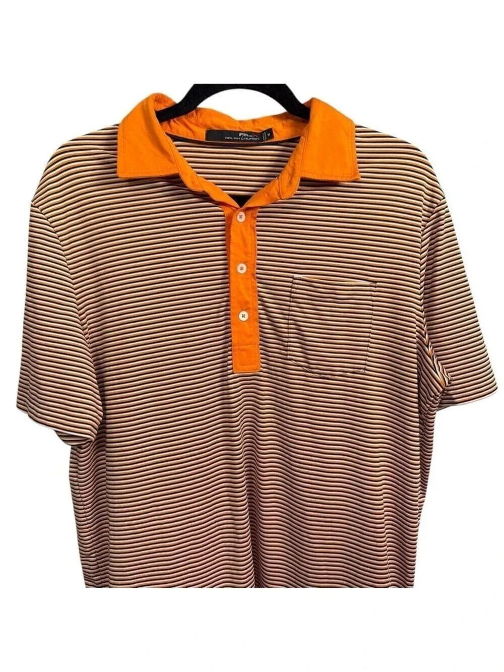 RLX Ralph Lauren Orange‎ Navy Striped Polo Shirt Men's Medium